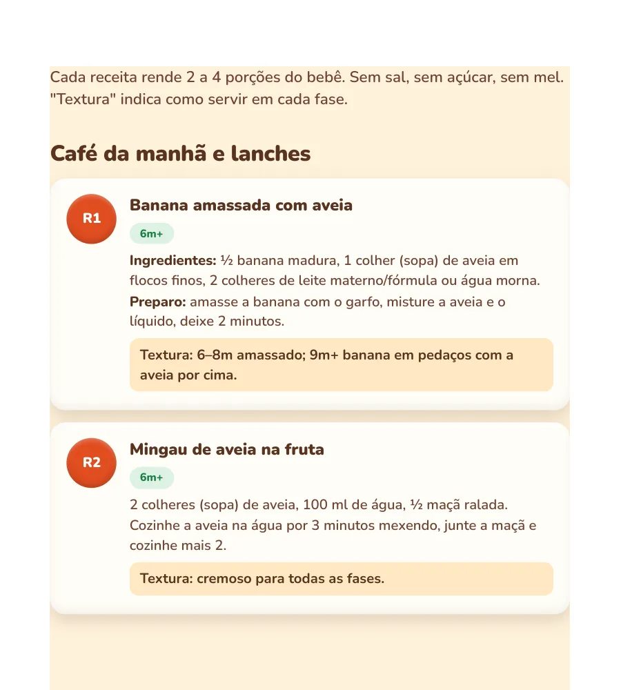 Página do guia: cardápio da semana